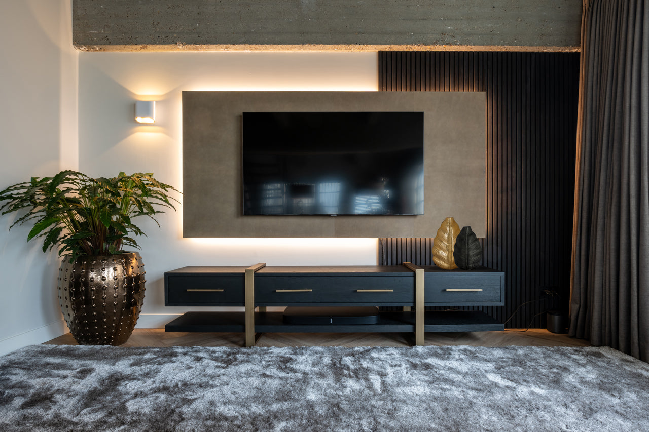 Sideboard tv unit  in Dark Wood with brass handles 