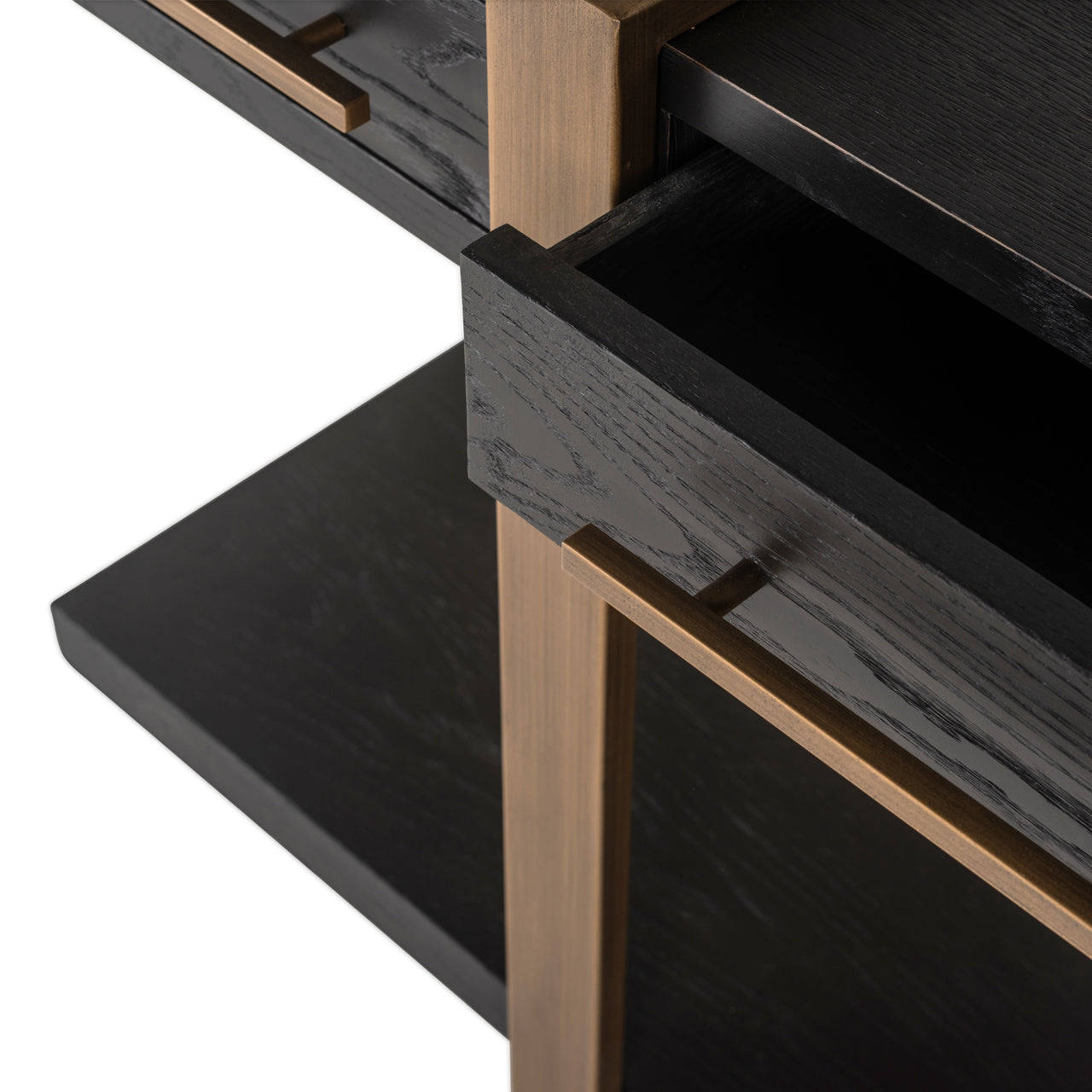 Sideboard tv unit  in Dark Wood with brass handles 
