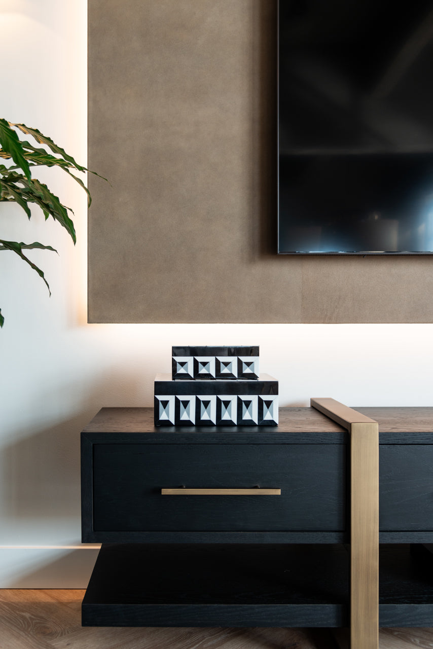 Sideboard tv unit  in Dark Wood with brass handles 