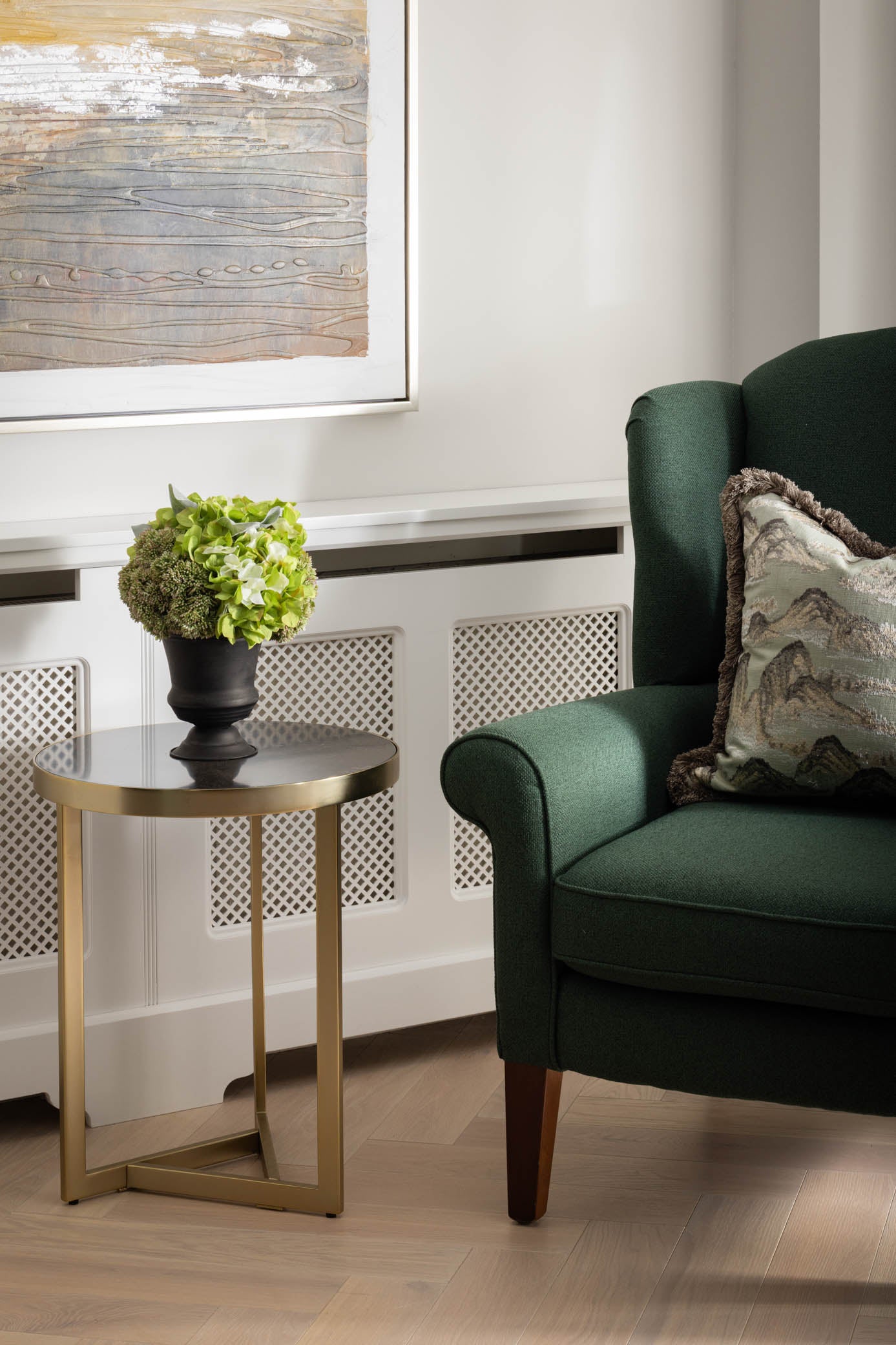 Champagne metal marble top side table