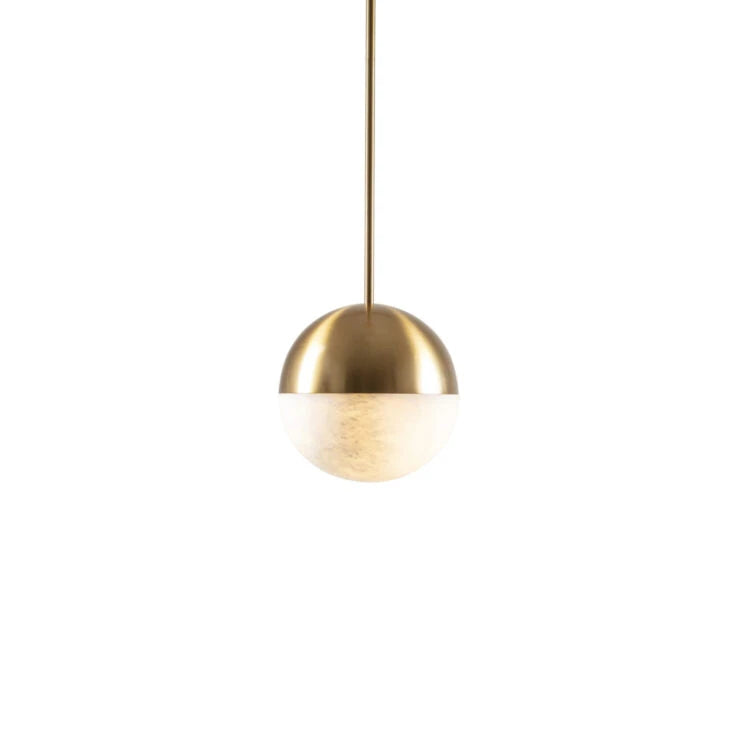 Ceres Round Alabaster and Gold Pendant Light