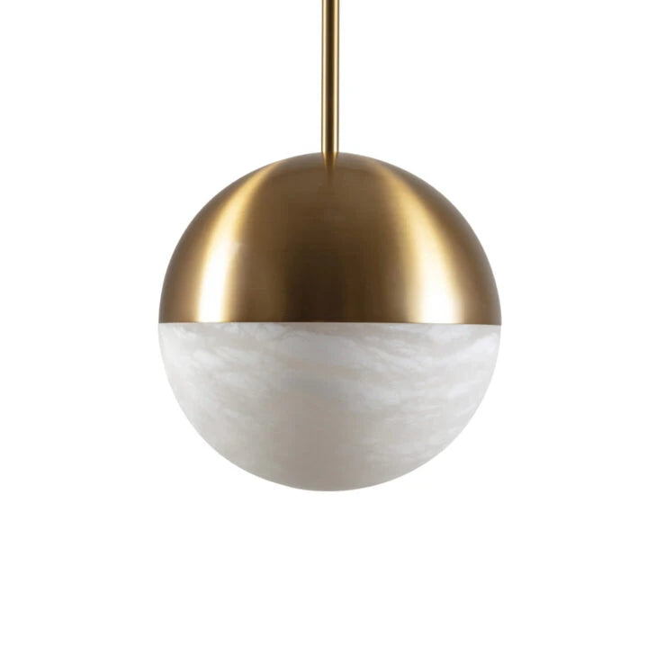 Ceres Round Alabaster and Gold Pendant Light