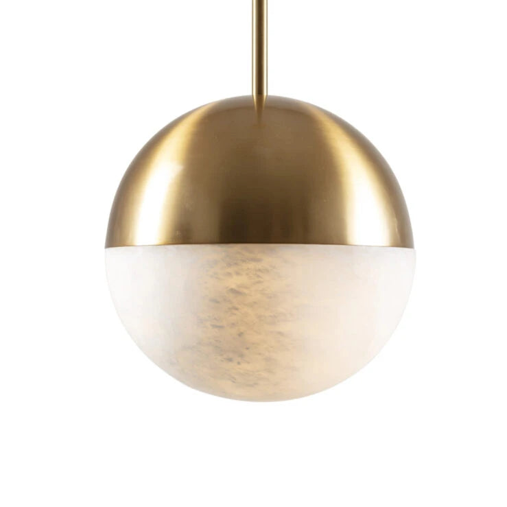 Ceres Round Alabaster and Gold Pendant Light