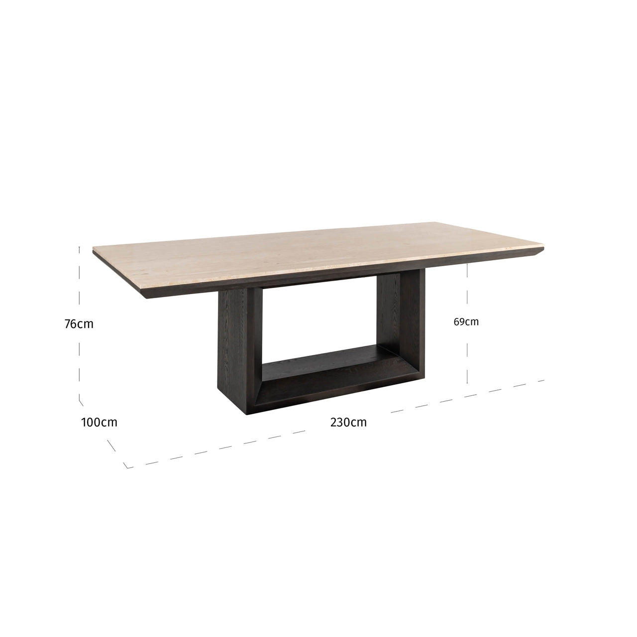 Luxury dining table with marble effect top and dark wood pedestal