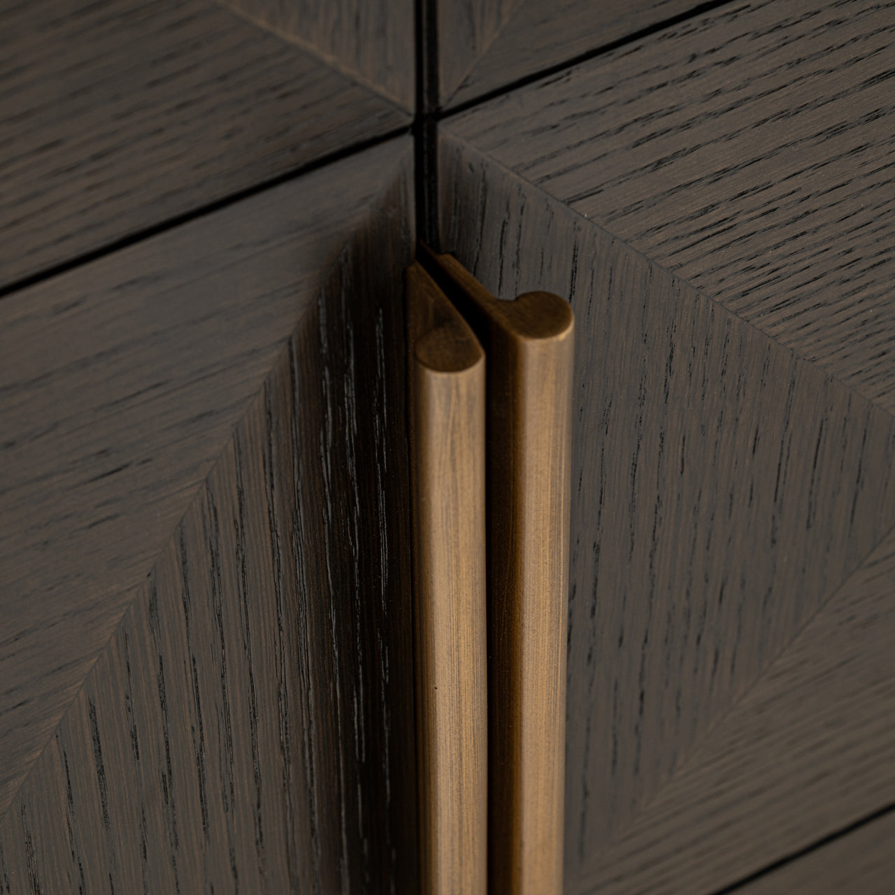 Dark Wood Sideboard with Marble Top and Geometric Doors – Modern Storage Cabinet