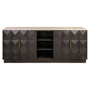 Dark Wood Sideboard with Marble Top and Geometric Doors – Modern Storage Cabinet