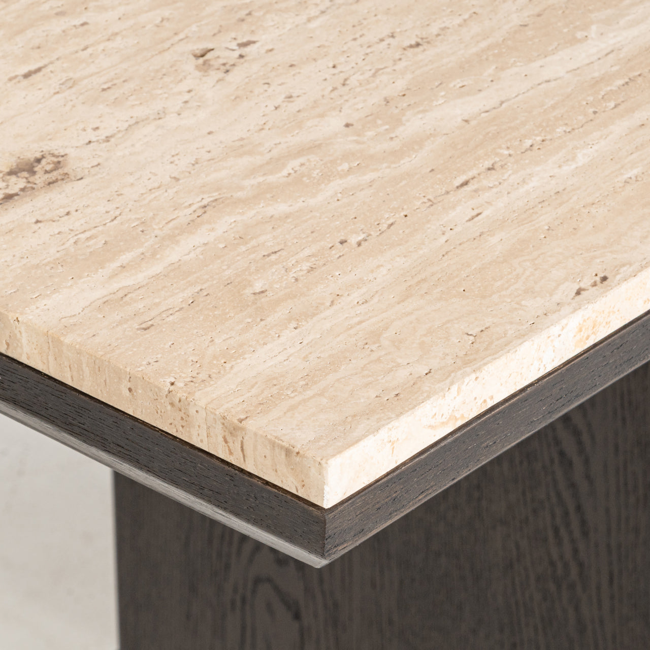 Luxury dining table with marble effect top and dark wood pedestal