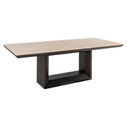 Luxury dining table with marble effect top and dark wood pedestal