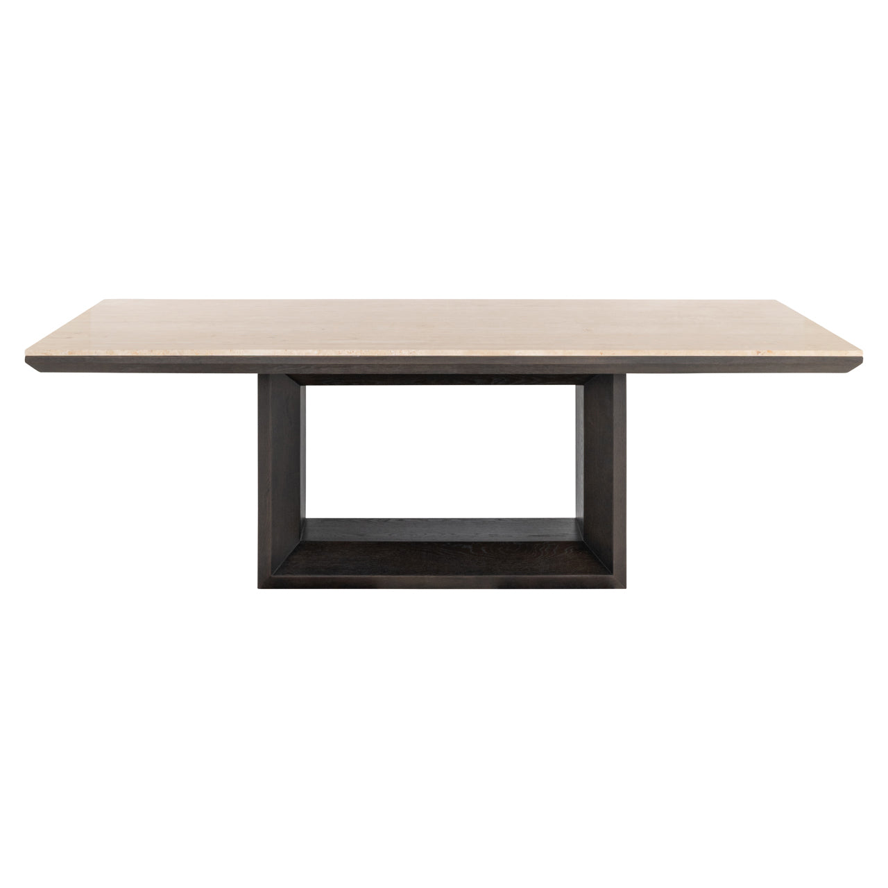 Luxury dining table with marble effect top and dark wood pedestal