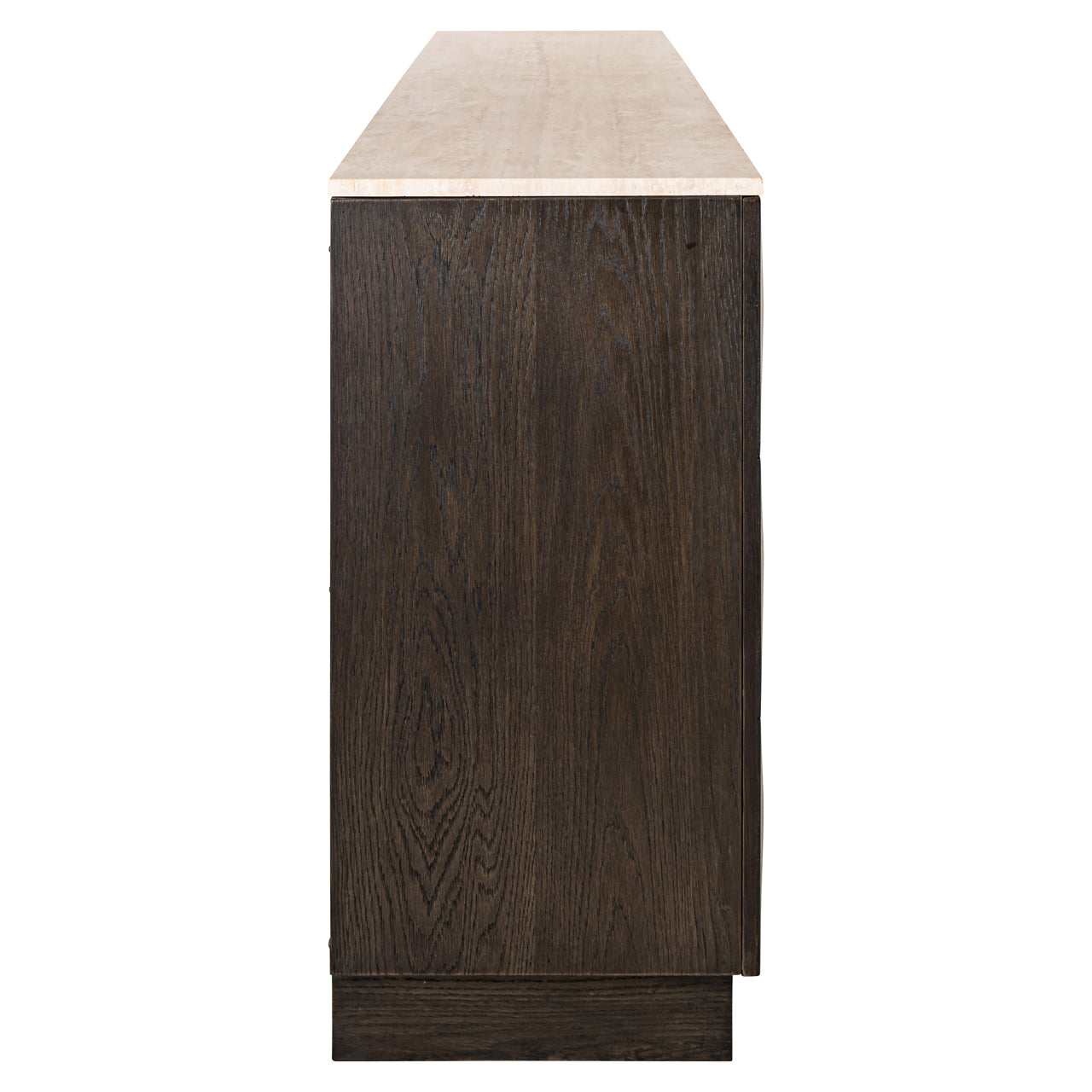 Dark Wood Sideboard with Marble Top and Geometric Doors – Modern Storage Cabinet