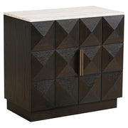 Compact Dark Oak Sideboard with Travertine Top – Modern Geometric Storage Cabinet
