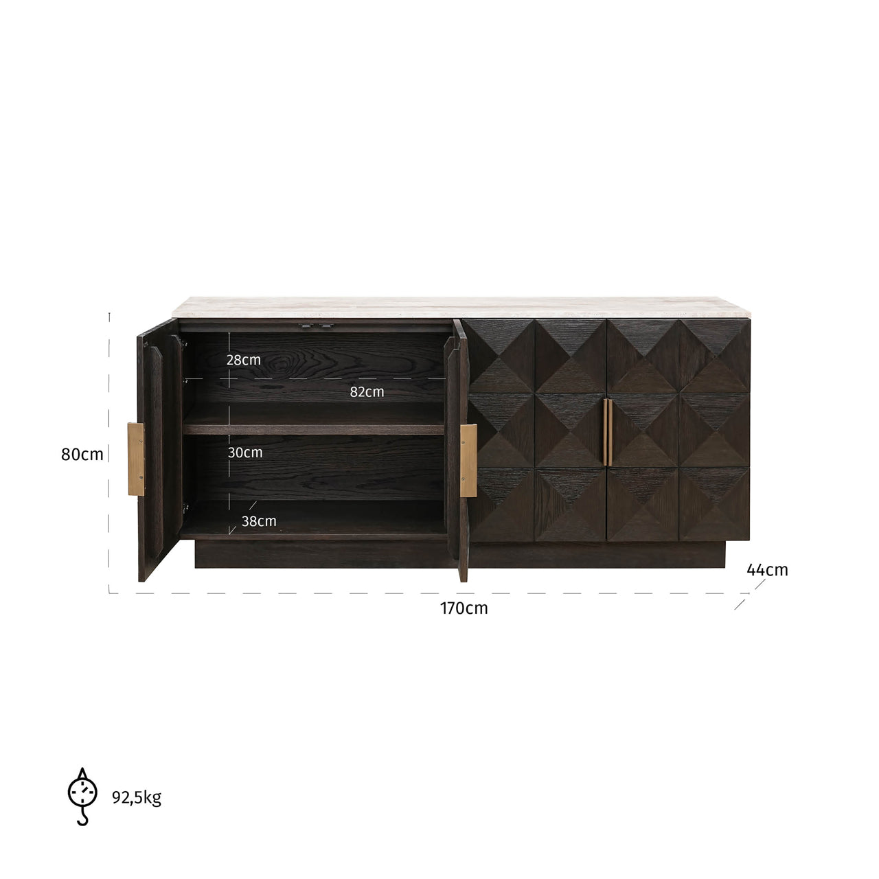 Dark Oak Geometric Sideboard with Travertine Top – Modern Luxury Storage Cabinet