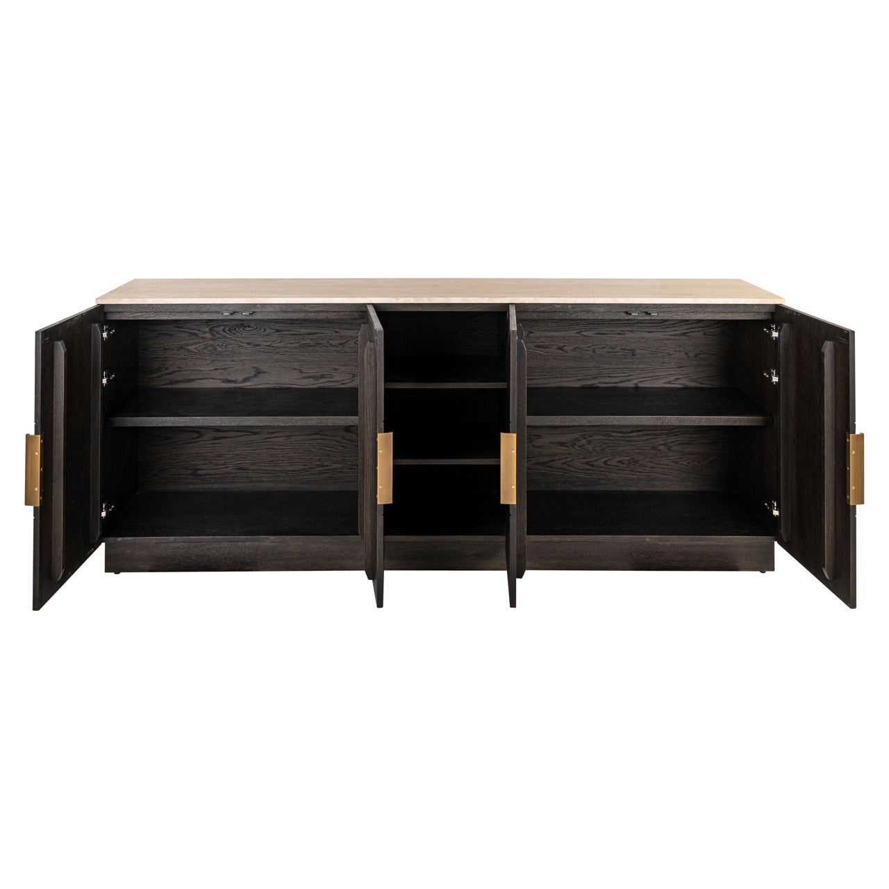 Dark Wood Sideboard with Marble Top and Geometric Doors – Modern Storage Cabinet
