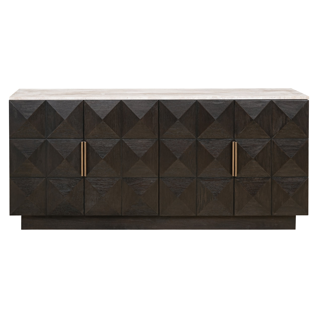 Dark Oak Geometric Sideboard with Travertine Top – Modern Luxury Storage Cabinet