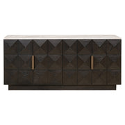Dark Oak Geometric Sideboard with Travertine Top – Modern Luxury Storage Cabinet