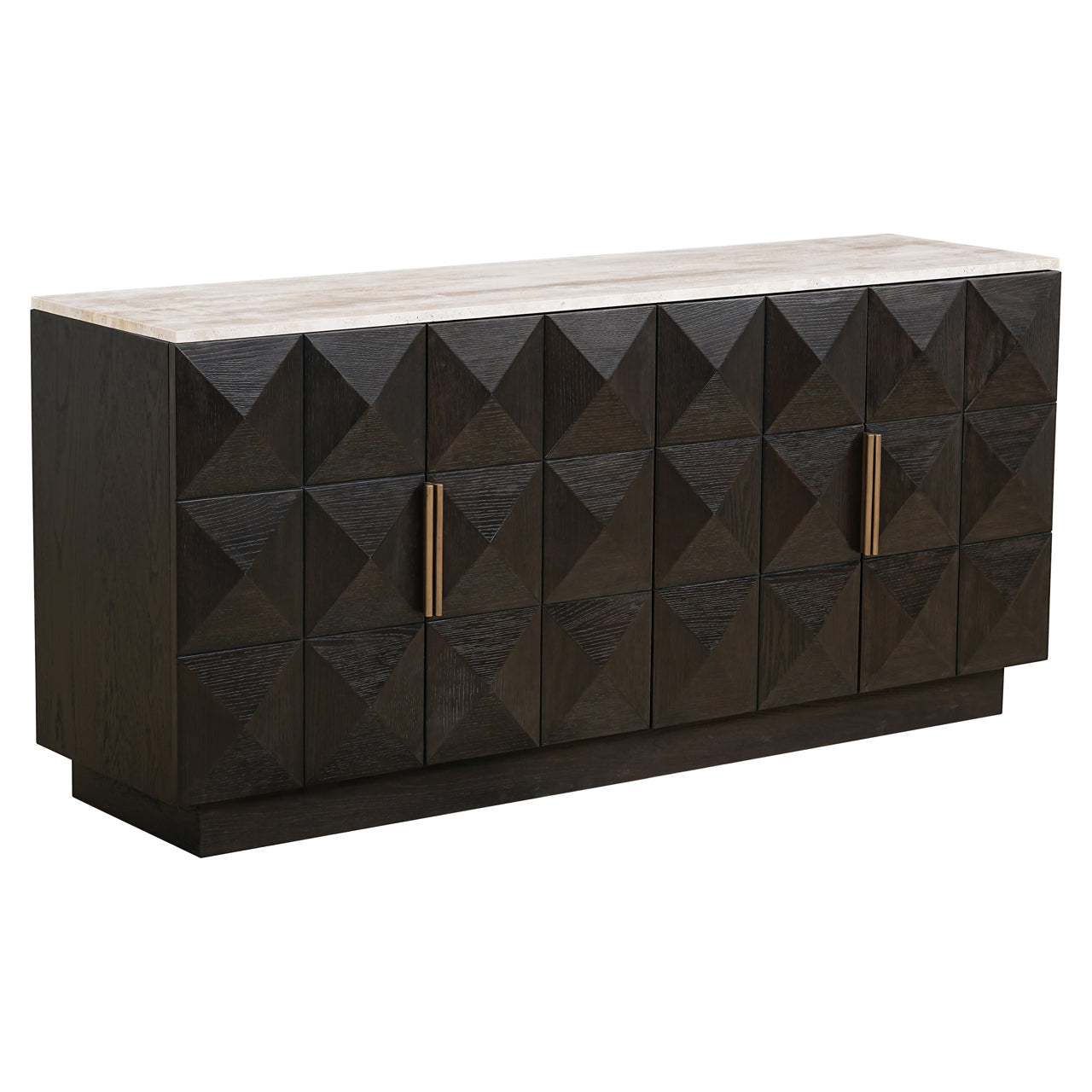 Dark Oak Geometric Sideboard with Travertine Top – Modern Luxury Storage Cabinet