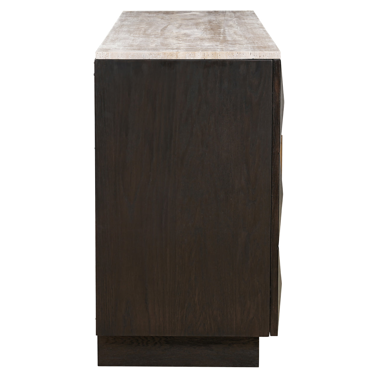 Dark Oak Geometric Sideboard with Travertine Top – Modern Luxury Storage Cabinet