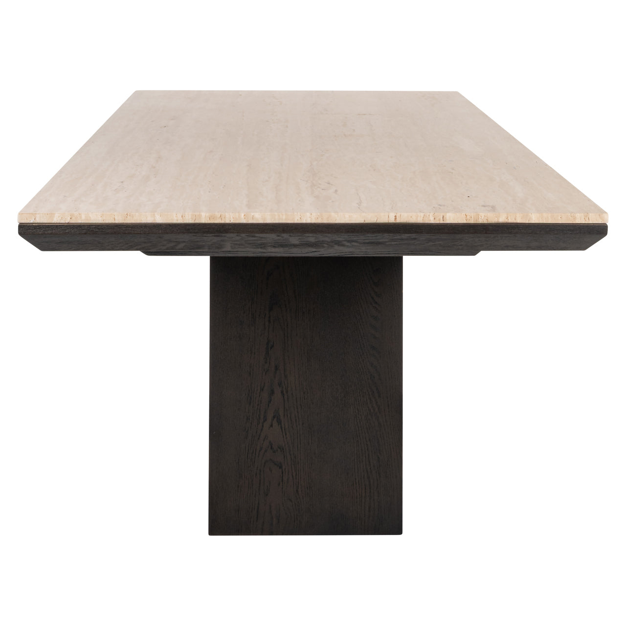 Luxury dining table with marble effect top and dark wood pedestal