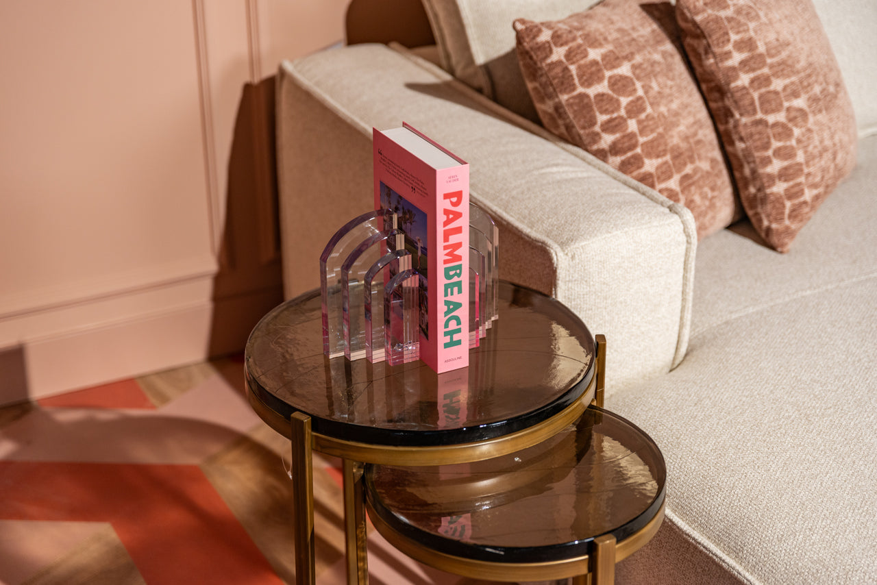 Gold nesting end tables set of 2 with black tops