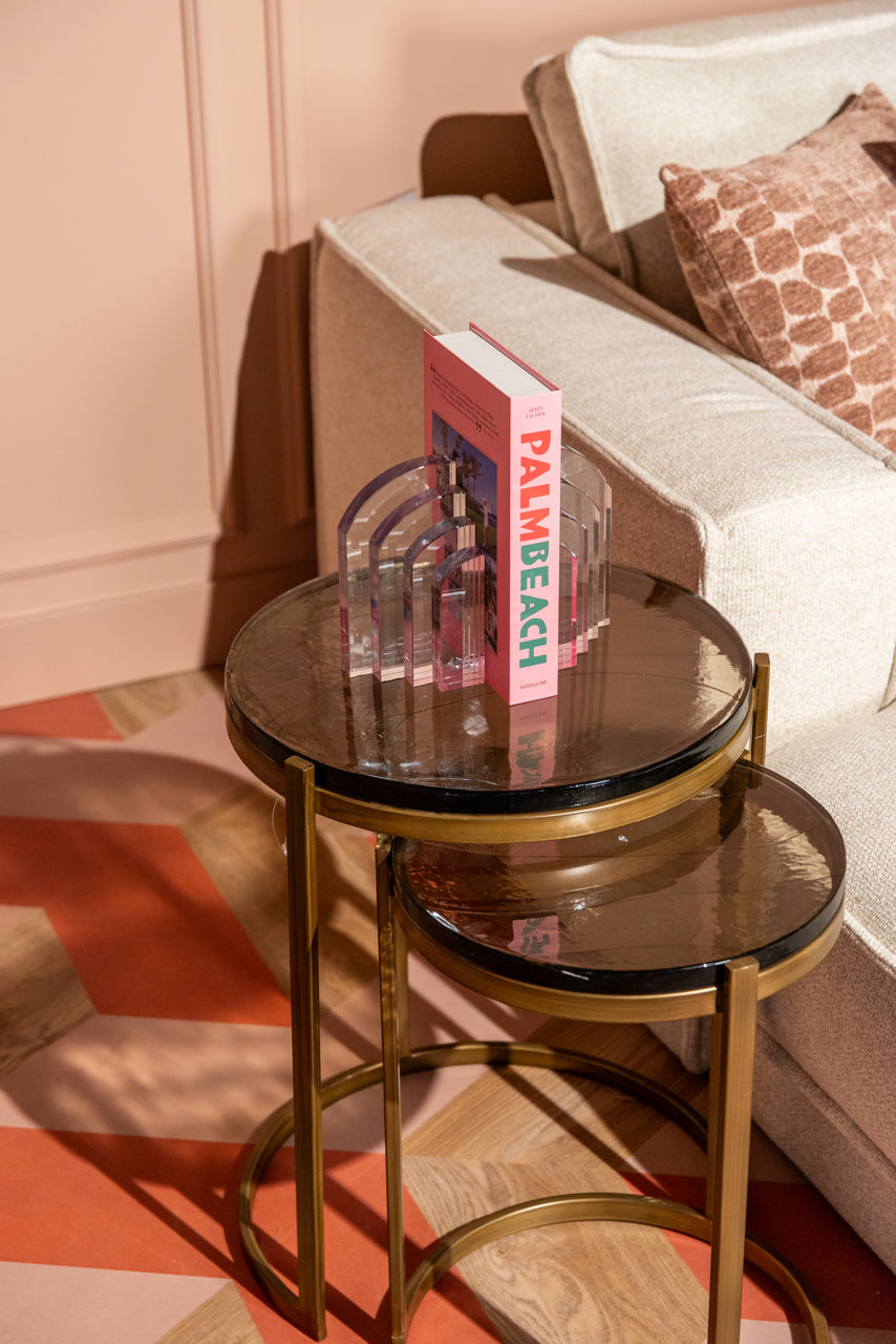 Gold nesting end tables set of 2 with black tops