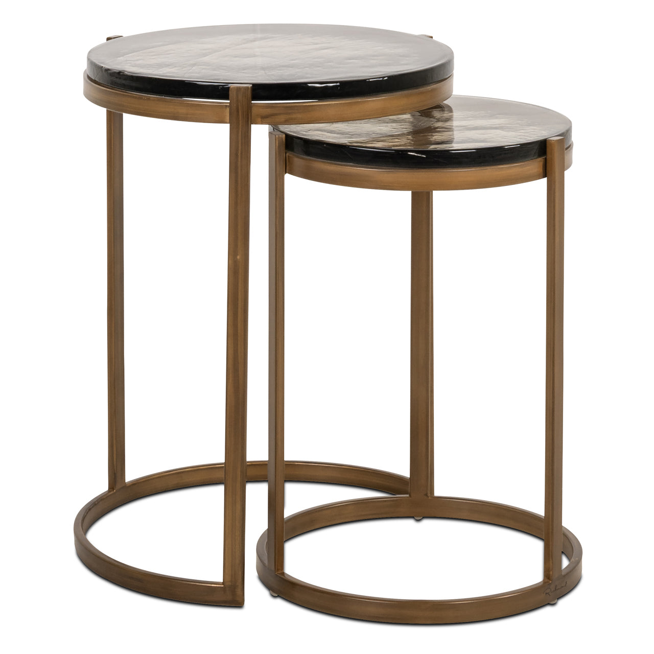 Gold nesting end tables set of 2 with black tops