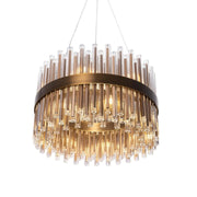 Antique brass pendant light with layered glass rods chandelier