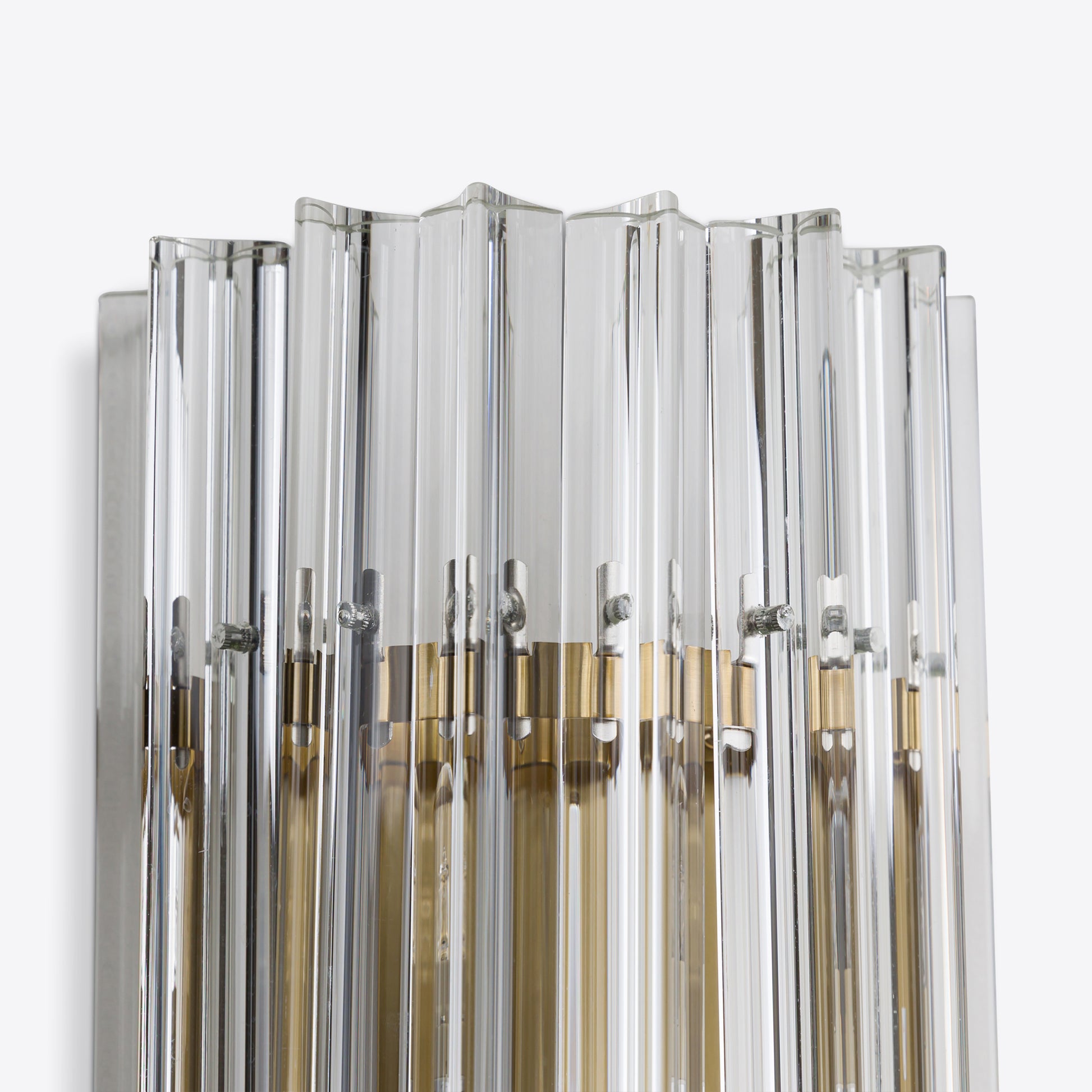 Elegant Murano clear glass wall light with sculptural vertical glass and brass accents