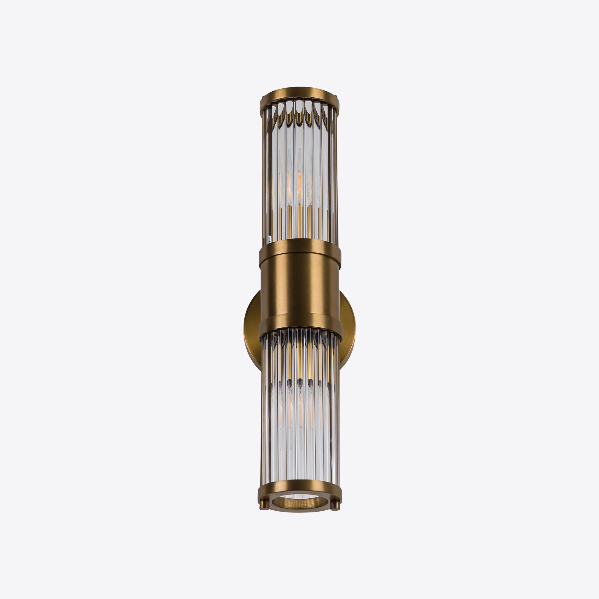 Brushed brass wall light with fluted glass