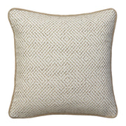 Luxury beige and ivory cushion with a textured geometric diamond weave and soft piped trim.