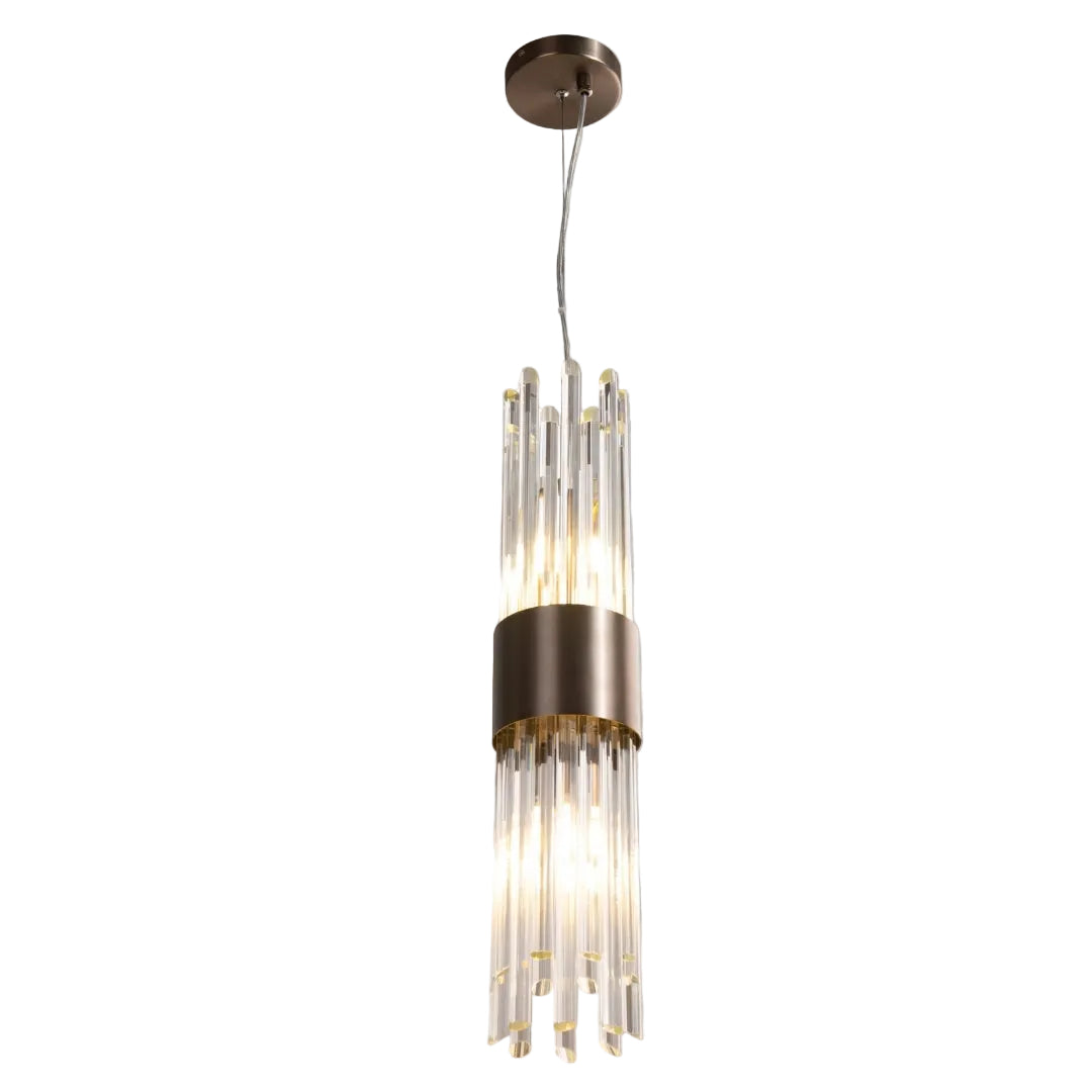 Bronze pendant light with cascading glass rods 
