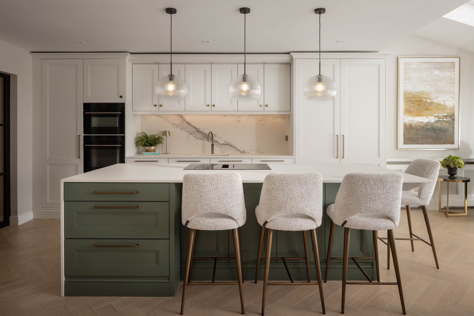 Neutral colour fabric barstool