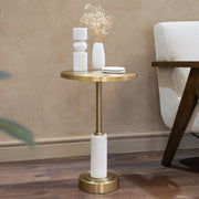Contemporary Round Gold Side Table with Marble Detail