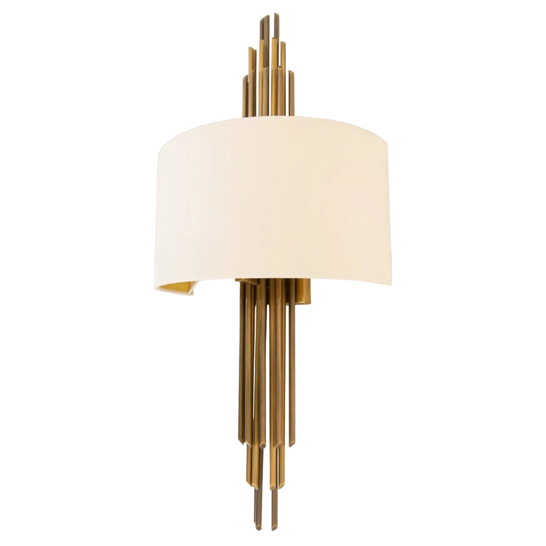 Ivory fabric and brass wall lamp