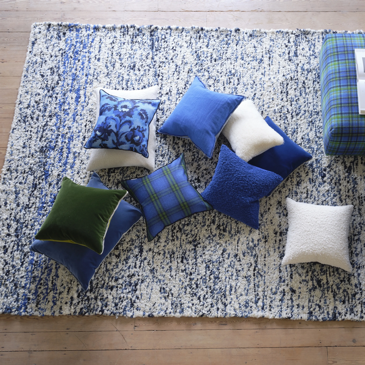Fontenoy Indigo Rug featuring a detailed vintage-inspired indigo and ivory design