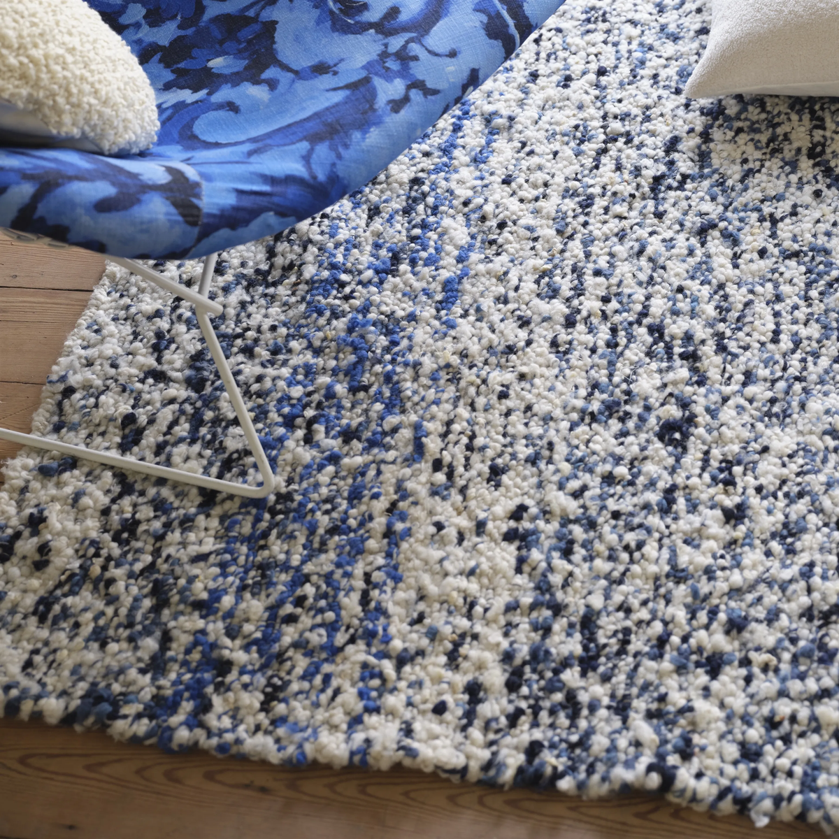 Fontenoy Indigo Rug featuring a detailed vintage-inspired indigo and ivory design