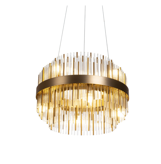 Freya Round Sculpted Brass and glass Chandelier