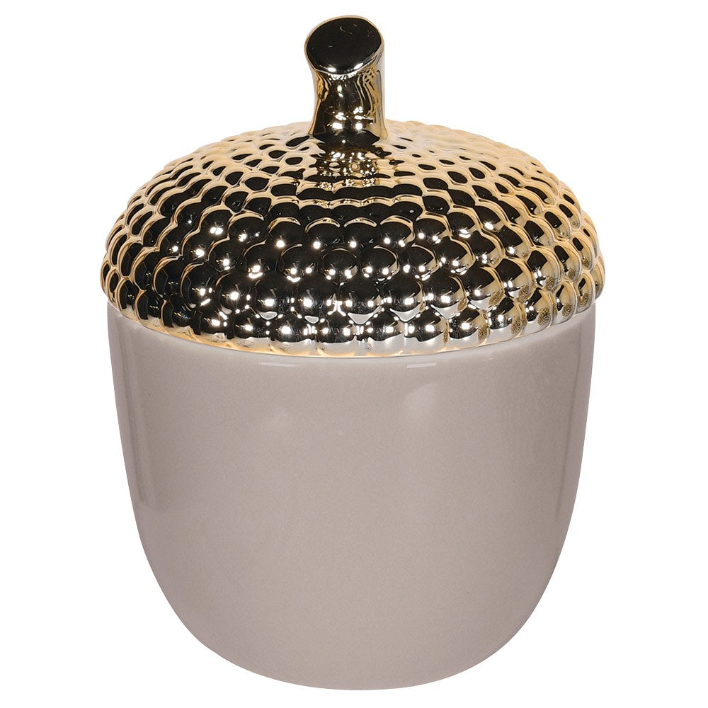 Gold and taupe acorn lidded jar