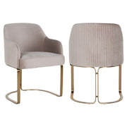Modern velvet dining chair in beige with gold metal legs