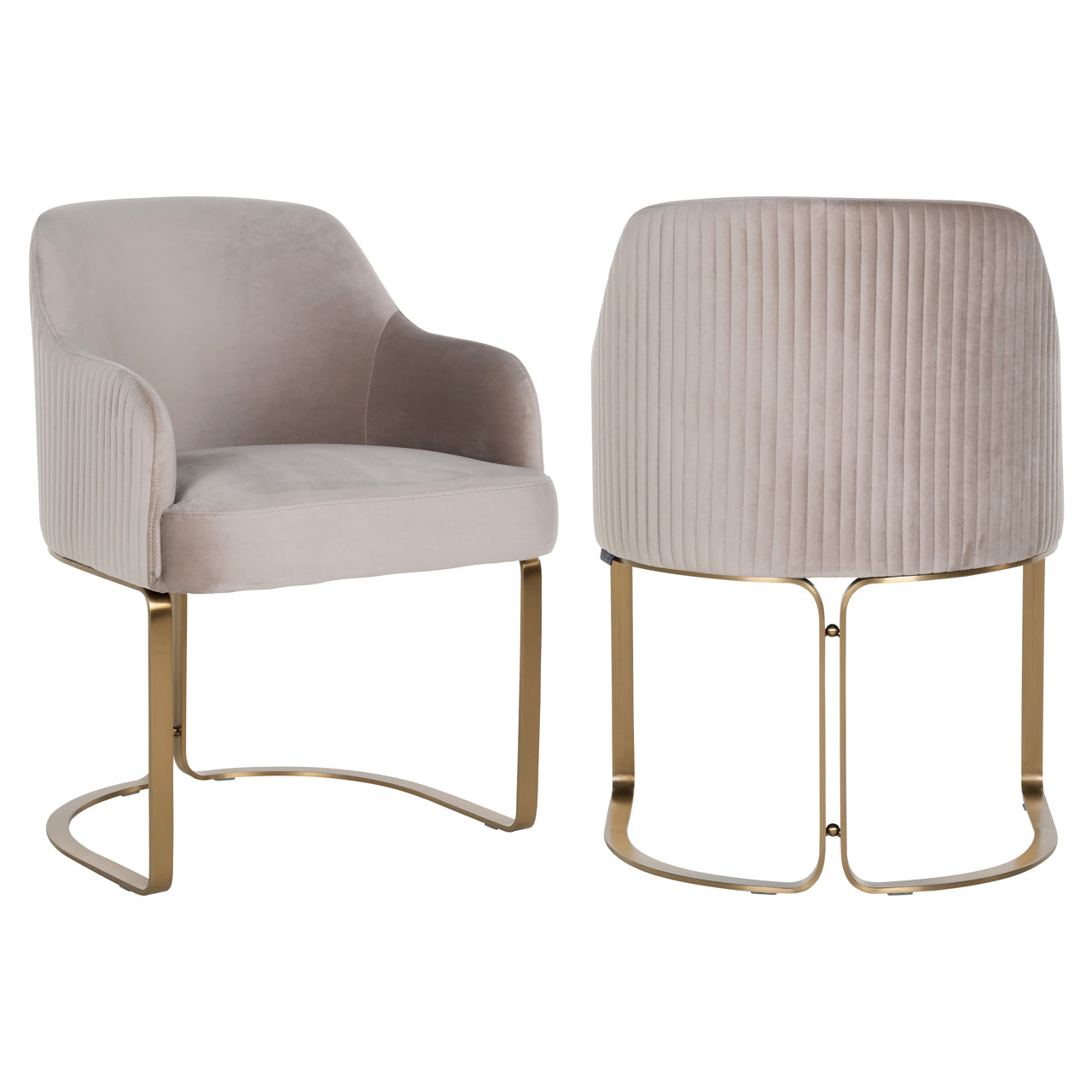 Modern velvet dining chair in beige with gold metal legs