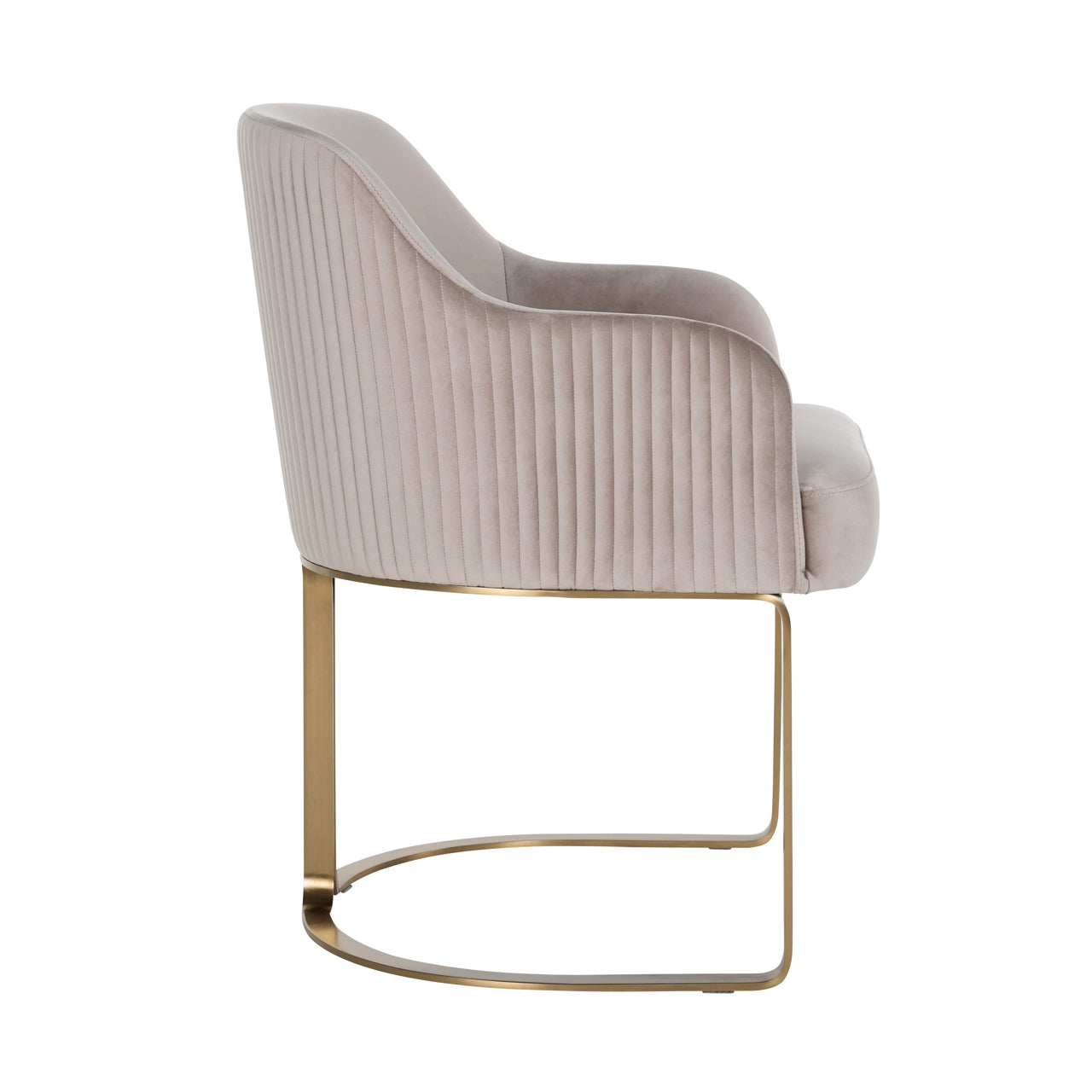 Modern velvet dining chair in beige with gold metal legs