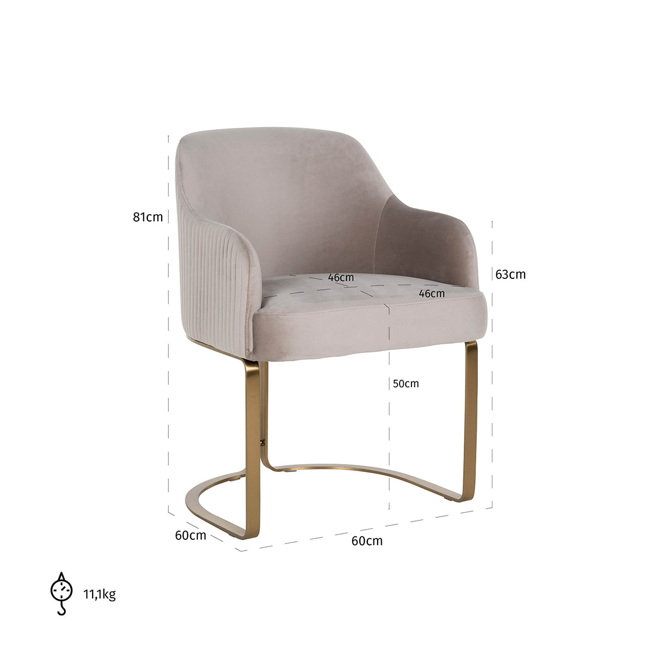 Modern velvet dining chair in beige with gold metal legs
