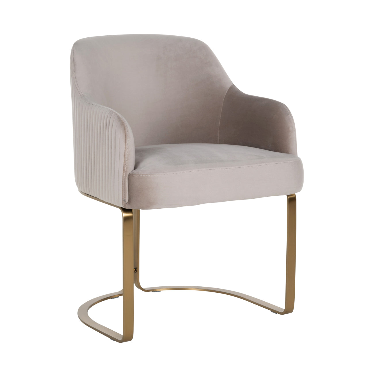 Modern velvet dining chair in beige with gold metal legs