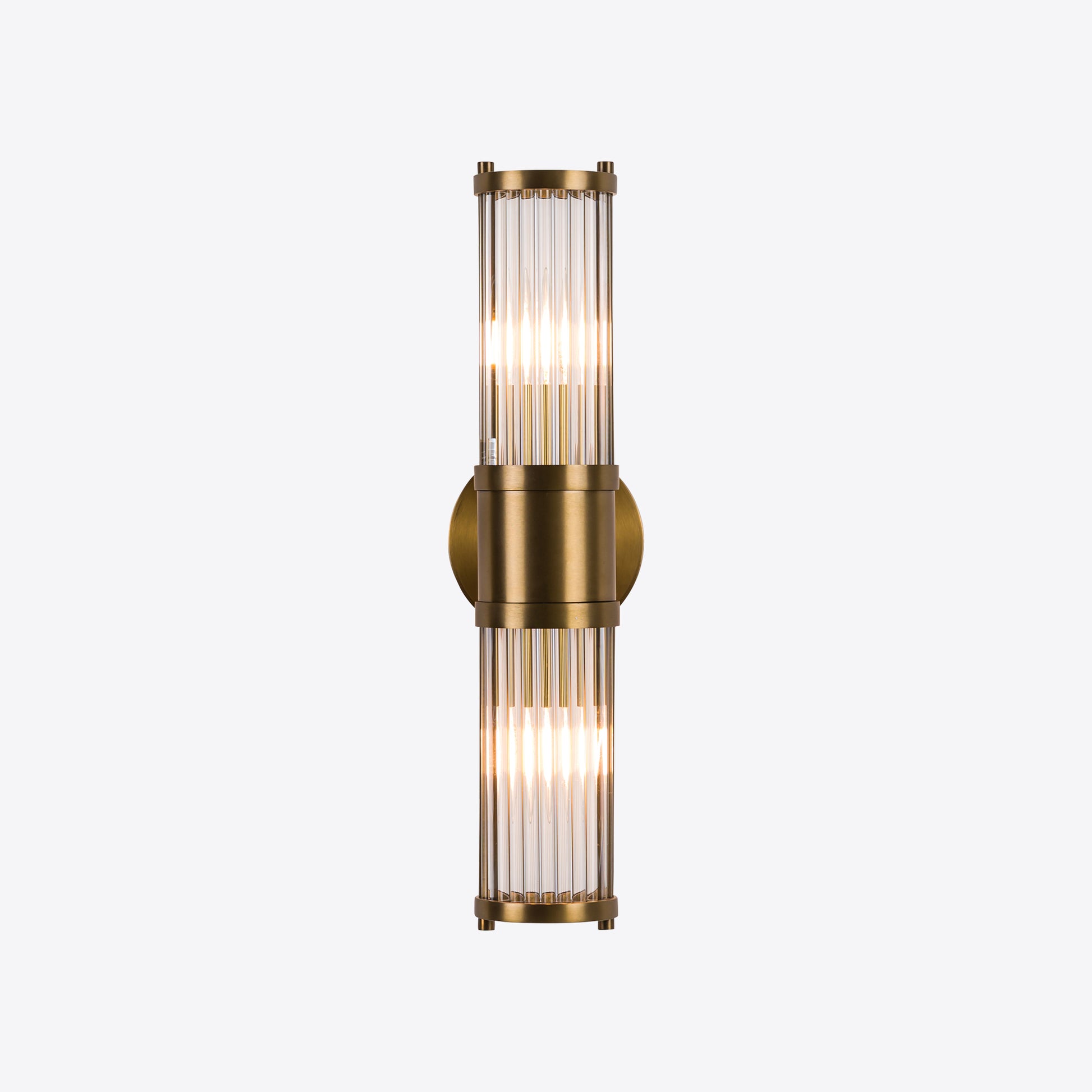 Brushed brass wall light with fluted glass