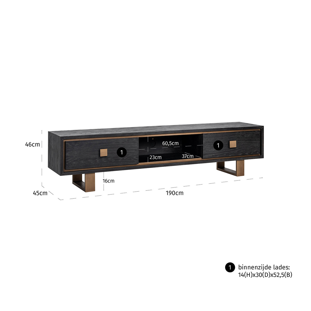 Media Unit in Black Rustic Finish and gold 