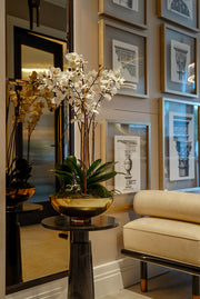 Large White Orchid in Gold Bowl