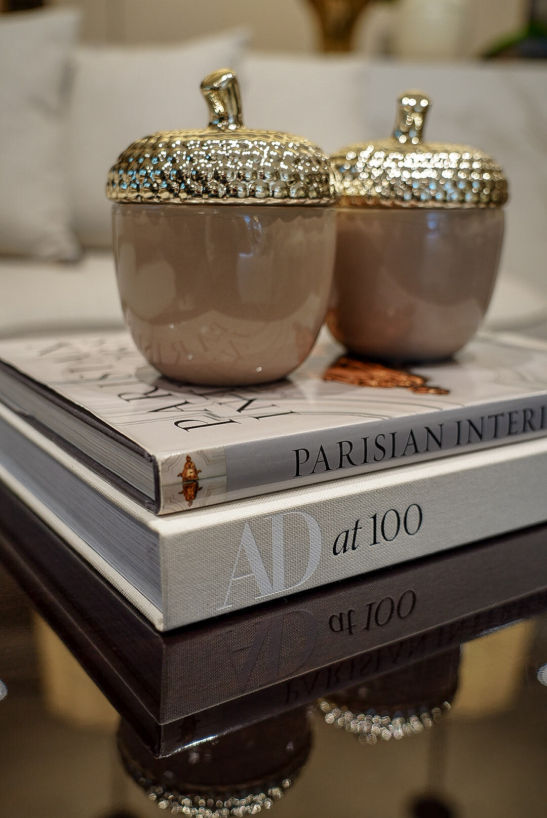 Gold and Taupe Acorn Lidded Jar