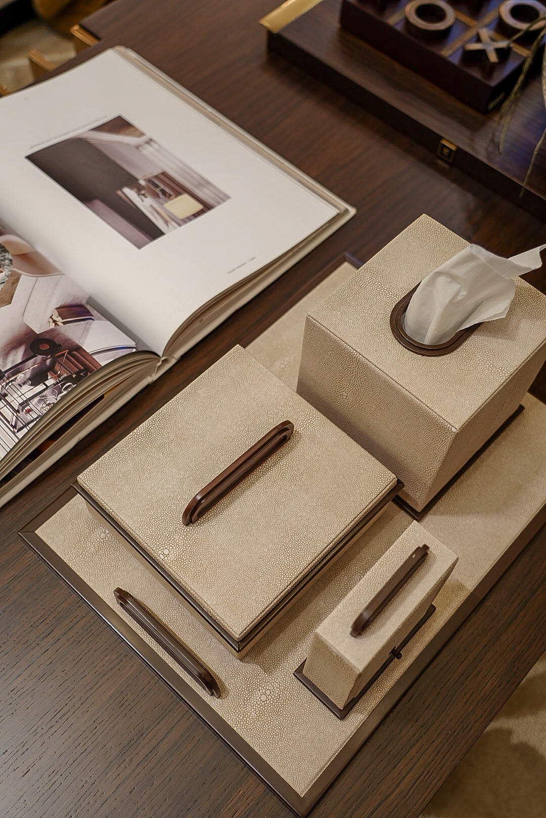 Ecru Faux Shagreen Tissue Box