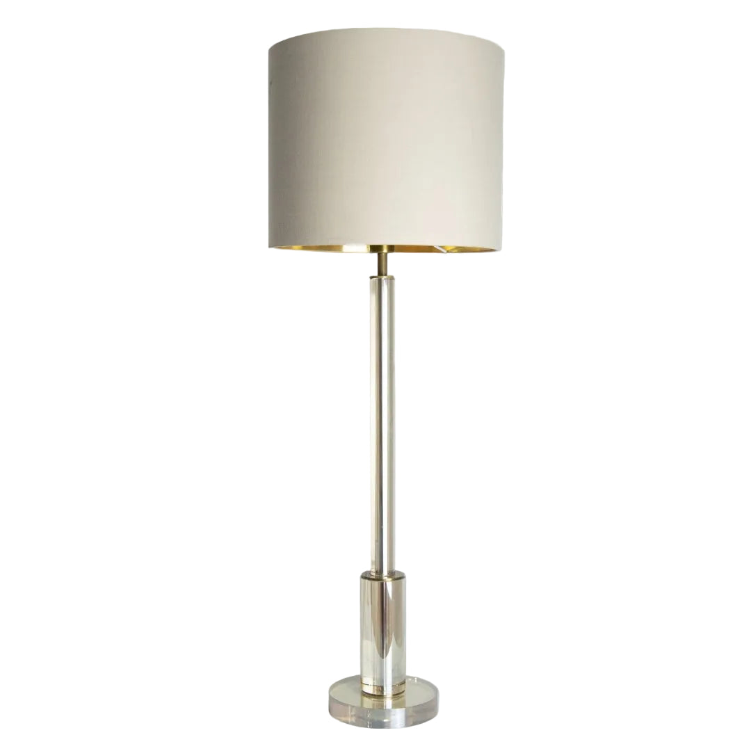 Tall cognac crystal and antique brass lamp