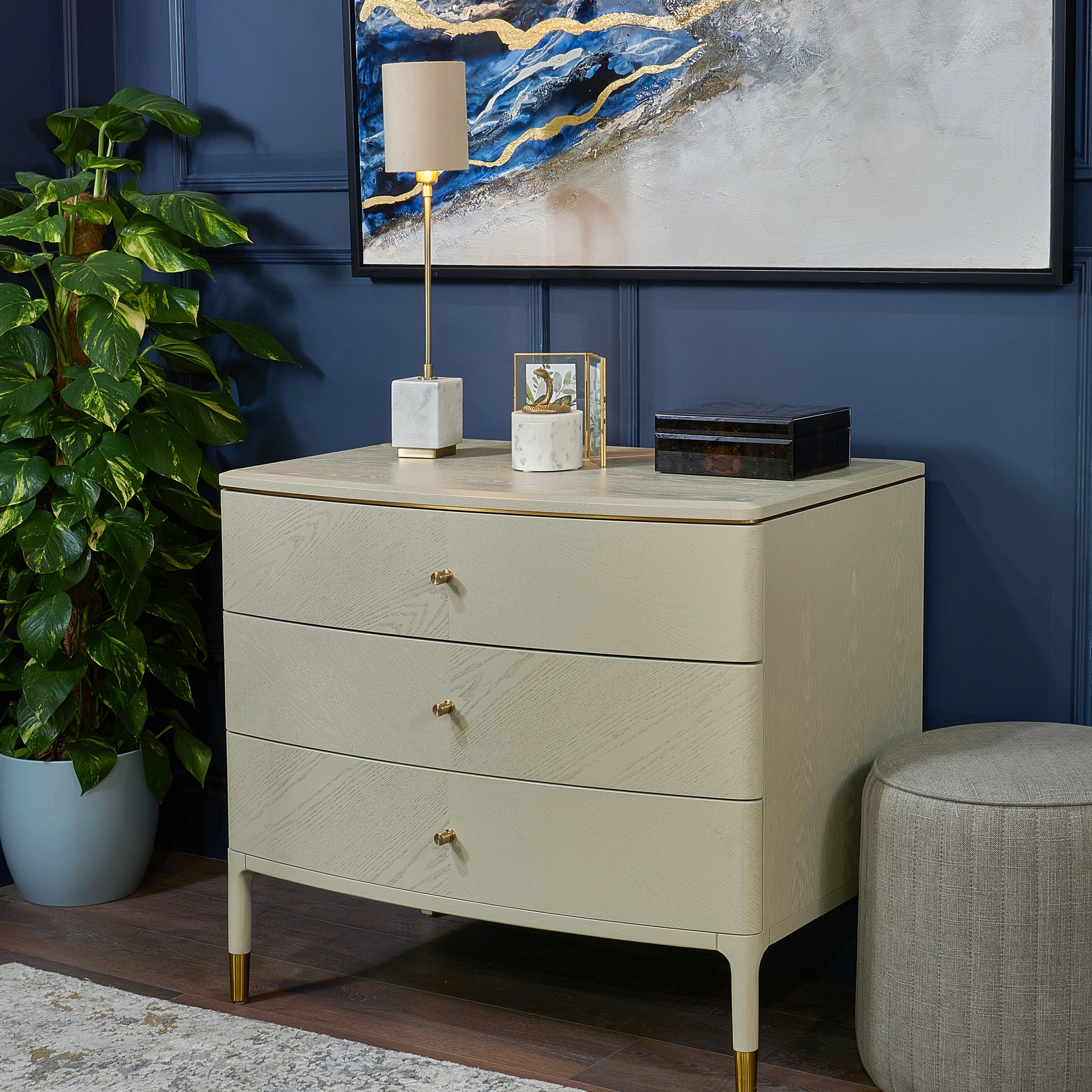 Ivory Oak Chest of Drawers with Brass Handles