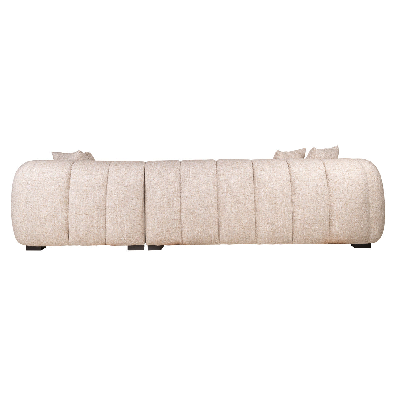 Extra-long beige luxury sofa with channel tufting
